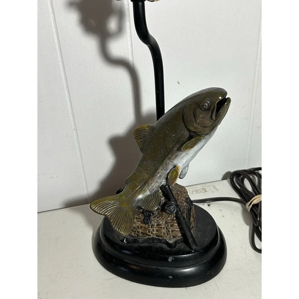 Vintage Fishing Fish Table Lamp Resin Trout Bass Cabin Lodge Decor 21